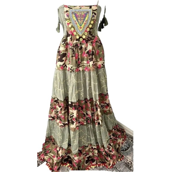 Boston Proper Floral Boho Maxi Tube Resort Smocked Top Dress Small Colorful - Picture 3 of 11